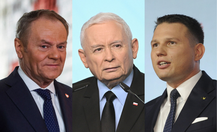 Donald Tusk, Jarosław Kaczyński, Sławomir Mentzen - liderzy partii cieszących się największym poparc