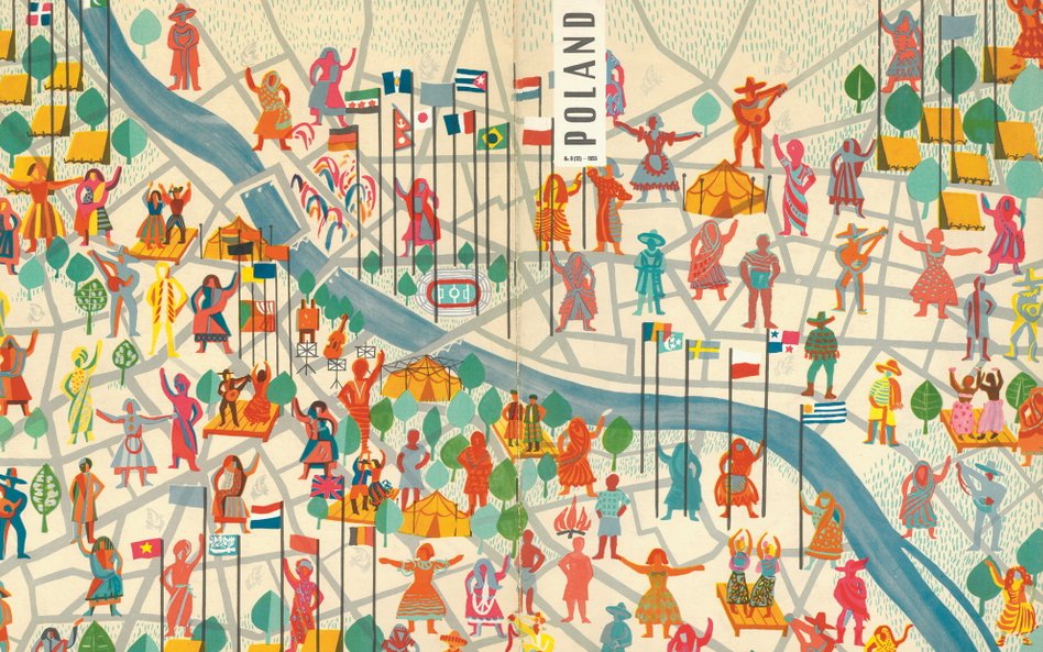 Okładka „Polski” z okazji Światowego Festiwalu Młodzieży w Warszawie, 1955, nr 1 (2)