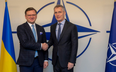 Wicepremier Ukrainy Dmytro Kułeba i sekretarz generalny NATO Jens Stoltenberg podczas spotkania Komi