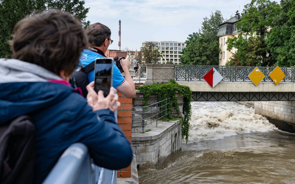 Mieszkańcy Wrocławia obserwują poziom wody w Odrze.