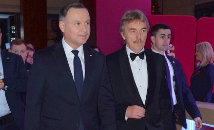 Prezydent Andrzej Duda i prezes PZPN Zbigniew Boniek podczas sobotniej gali stulecia PZPN w Warszawi