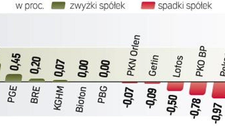 Po huśtawce nastrojów WIG20 stracił ostatecznie 0,08 proc. Tuż po starcie sesji indeks osunął się o 