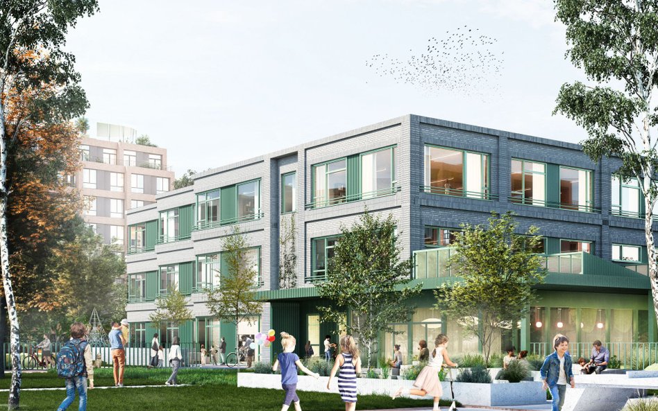 Gmach nowej szkoły, za któego budowę odpowiadać dwaj deweloperzy Skanska oraz Spectra/Pinao