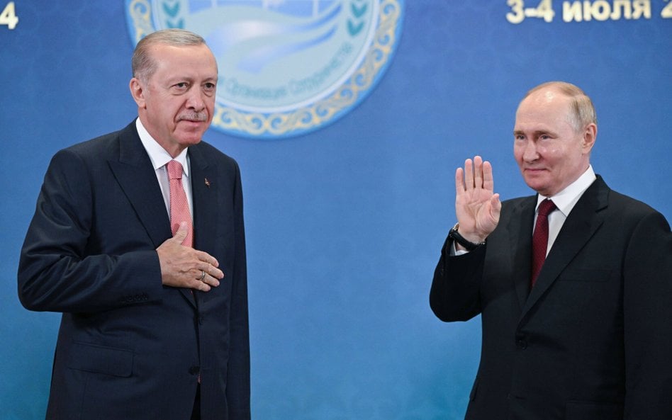Erdogan i Putin na Szczycie Szanghajskiej Organizacji Współpracy w Astanie, lipiec 2024