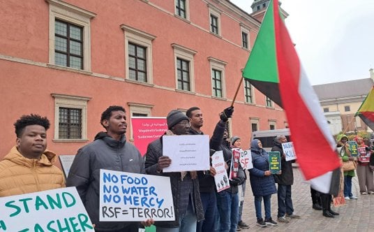 Protest Wspólnoty Sudańskiej w Polsce. Warszawa plac Zamkowy 8 listopada
