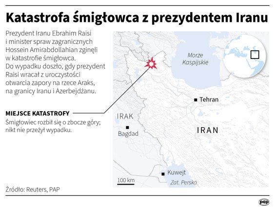 Miejsce katastrofy śmigłowca Bell 212 z prezydentem Ebrahimem Raisim na pokładzie