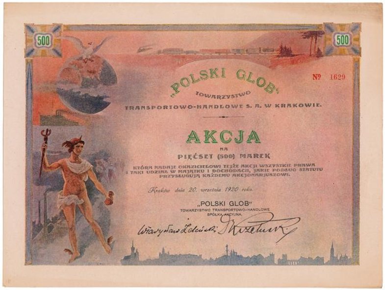 Akcja Polskiego Globu ma wartość 500 Marek Polskich.