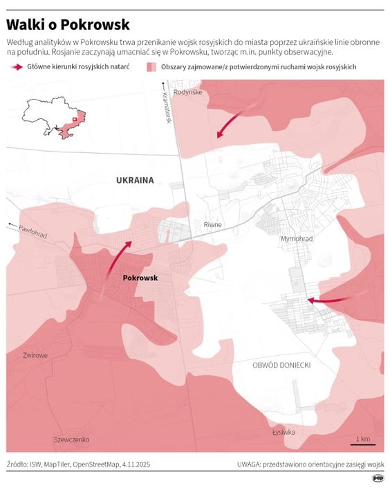 Sytuacja w rejonie Pokrowska (stan na 4 listopada)