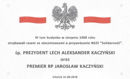 "Solidarność": Tablica Kaczyńskich jak instrukcja BHP