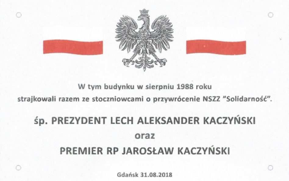 "Solidarność": Tablica Kaczyńskich jak instrukcja BHP