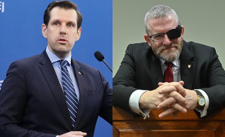 Europoseł PiS Tobiasz Bocheński i prezes Konfederacji Korony Polskiej, europoseł Grzegorz Braun