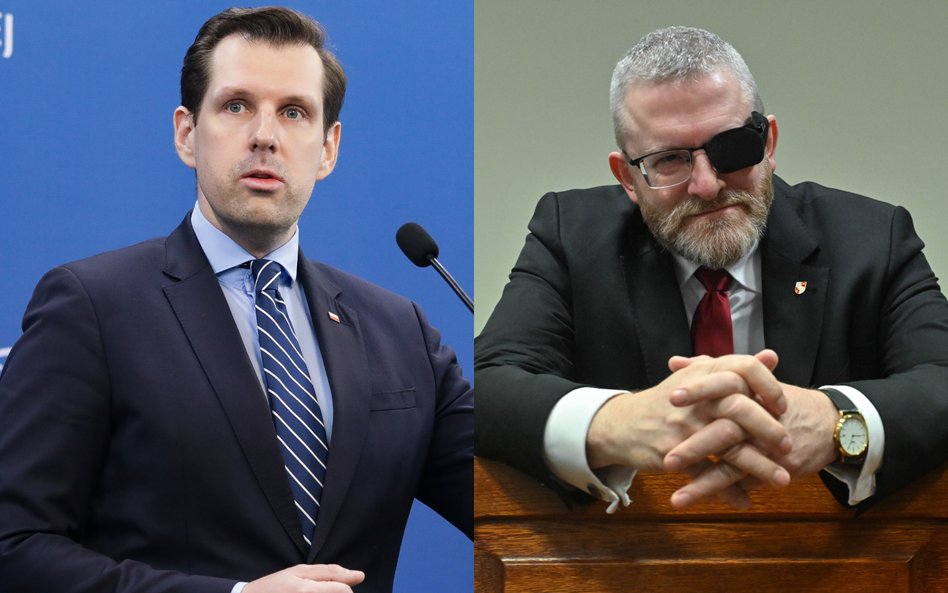 Europoseł PiS Tobiasz Bocheński i prezes Konfederacji Korony Polskiej, europoseł Grzegorz Braun