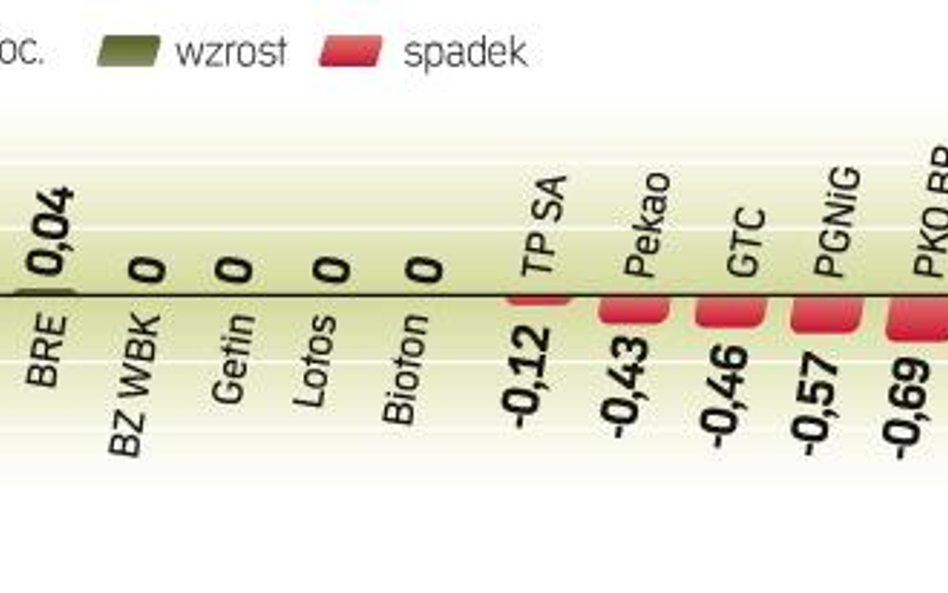 Indeks największych spółek ostatecznie spadł o 0,5 proc. Dość duże straty z dnia pozwolił zredukować