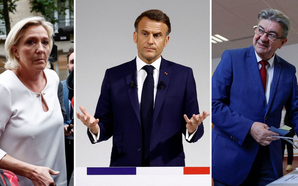 Marine Le Pen, Emmanuel Macron i Jean-Luc Mélenchon