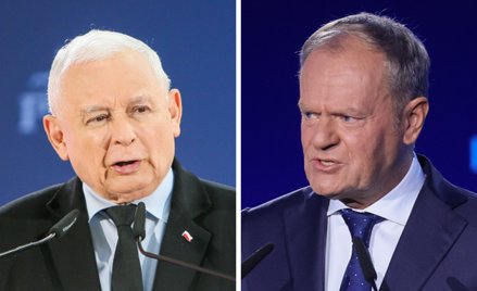 Prezes Prawa i Sprawiedliwości Jarosław Kaczyński oraz premier RP, przewodniczący Platformy Obywatel