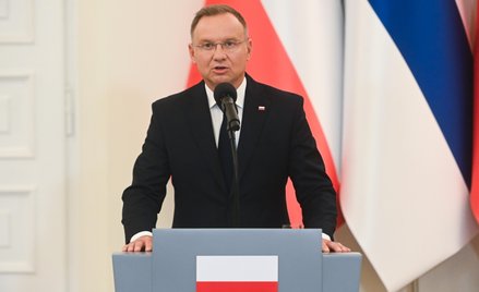 Prezydent RP Andrzej Duda podczas konferencji prasowej po spotkaniu z prezydentem Finlandii Alexandr