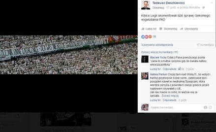 Tak prezez Radia dla Ciebie Tadeusz Deszkiewicz skomentował baner na stadionie Legii.