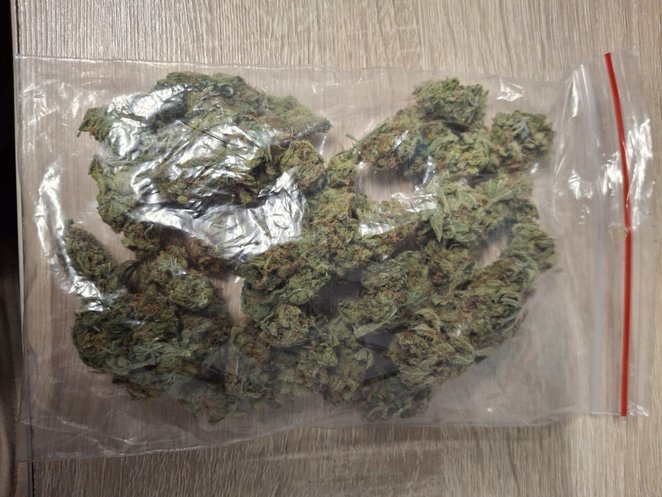 W kieszeni bluzy zatrzymanego funkcjonariusze znaleźli hermetycznie zgrzany pakiet foliowy z suszem 