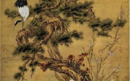 Lang Shining – Giuseppe Castiglione (1688–1766) Sosny i żurawie na wiosnę dynastia Qing (1644–1911) 