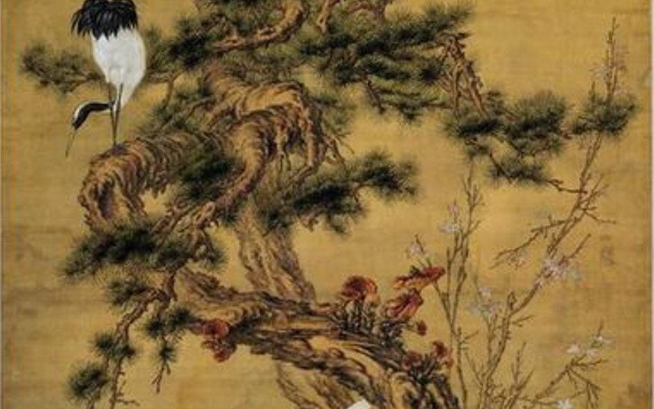 Lang Shining – Giuseppe Castiglione (1688–1766) Sosny i żurawie na wiosnę dynastia Qing (1644–1911) 