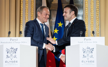Premier Donald tusk i prezydent Emmanuel Macron, luty 2024. Paryż i Berlin to jedne z pierwszych eur