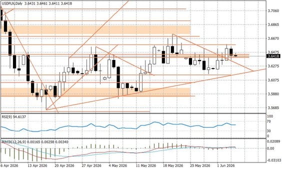 Wykres dzienny USDPLN